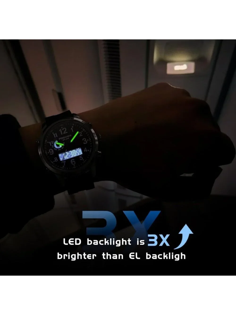 Men's Black Silver Analog Waterproof Military Multifunctional LED Digital Watch